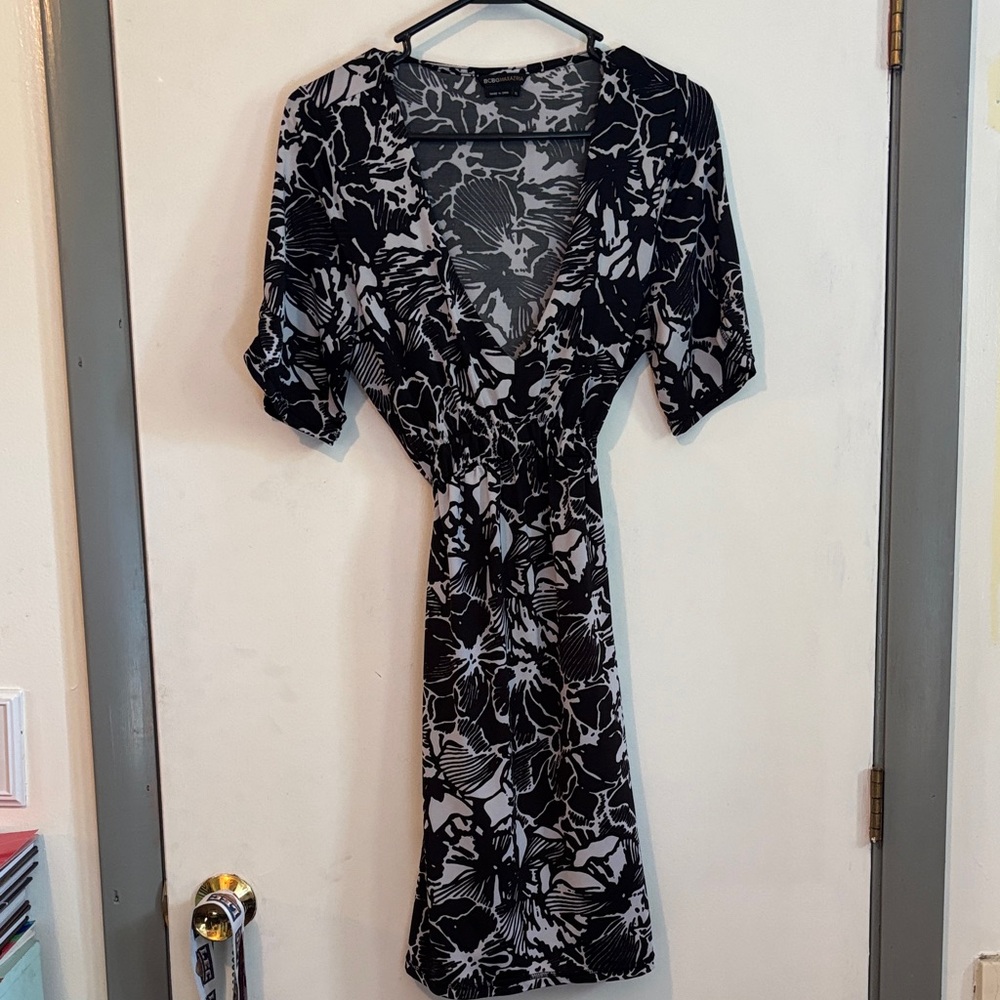 BCBGMaxAzria Black and White Floral Midi Dress
